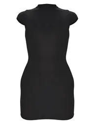 Black High Neck Ribbed Bodycon Dress - 4