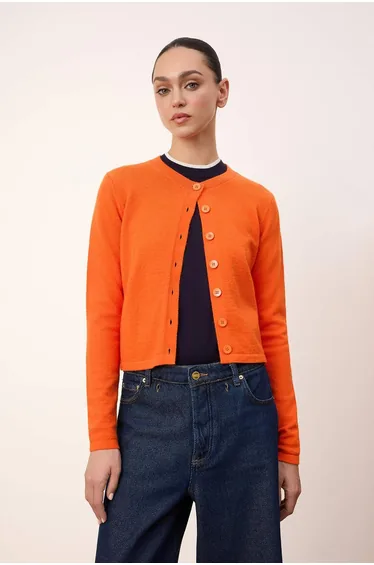 Orange Wool Coat-Looking Knitwear Cardigan