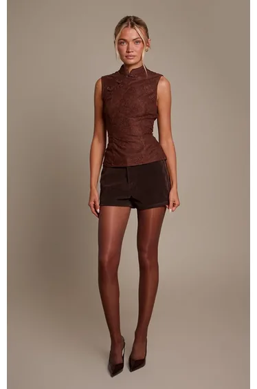 Chocolate Lace Interest Button Top