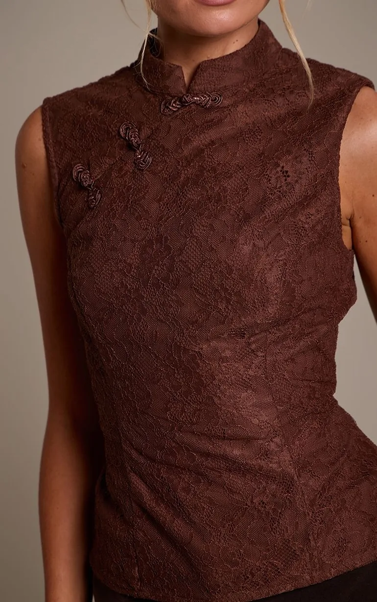 Chocolate Lace Interest Button Top - 3