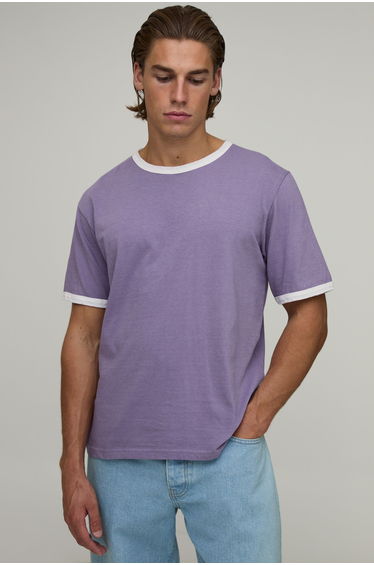 Regular Fit Vintage Wash Ringer T-Shirt - purple