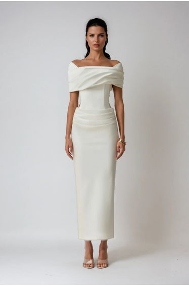 Diamantis Off Shoulder Ruch Maxi Dress