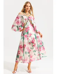 Dahlia Floral V-Neck Splicing Midi Dress