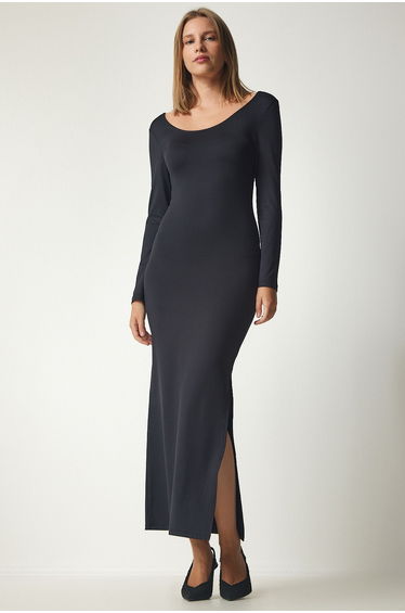 Black Column Maxi Dress with Long Sleeve
