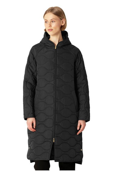 Quilted Long Jacket With Hood Black