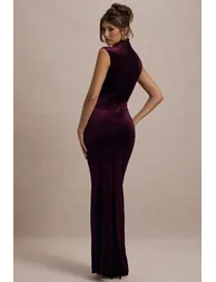 فستان مخمل أرجواني مزموم - 2