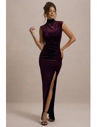 فستان مخمل أرجواني مزموم - 3