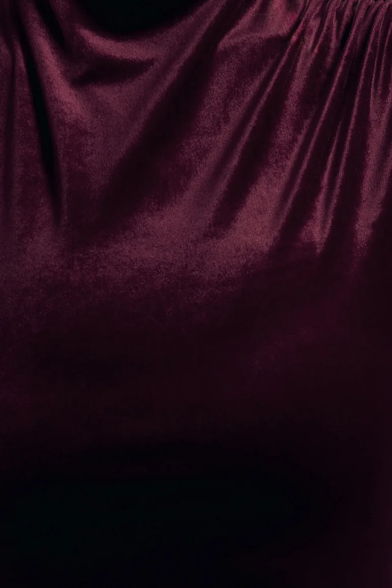 فستان مخمل أرجواني مزموم - 5