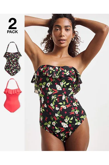 Value 2 Pack Bandeau Ruffle Swimsuits