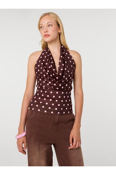 Polka Dot Cowl Neck Top