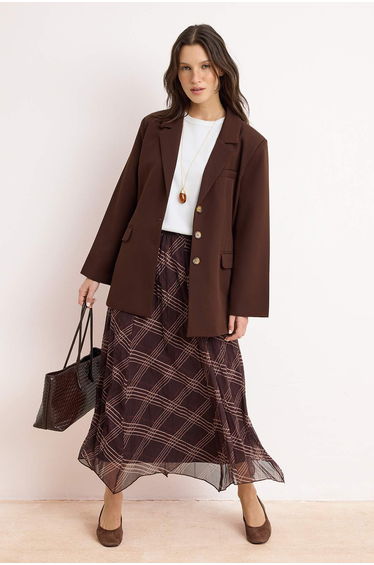 Multi-Colored Lined Diamond Weave Elastic Waist Asymmetrical Hem Hijab Skirt