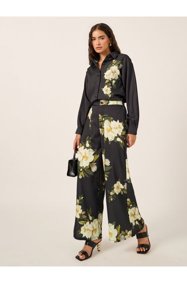 Floral Printed Satin Shirt and Wide Leg Trousers Co-Ords