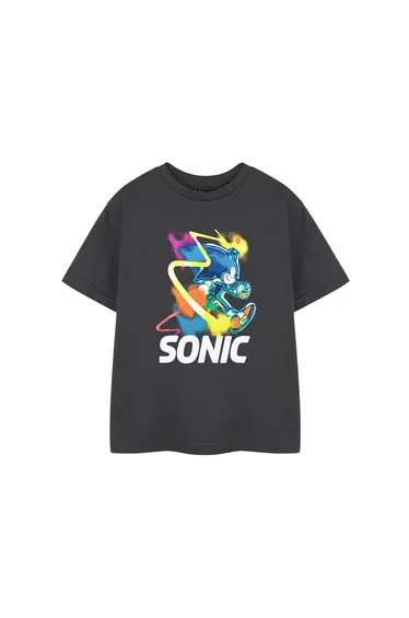 تيشيرت ولادي بأكمام قصيرة لون رمادي بطبعة مائية