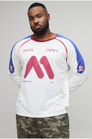 Plus Oversized Moto Print Raglan Sports Top - white