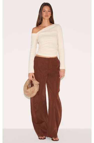 Chocolate Woven Tailored Cocoon Leg Trousers