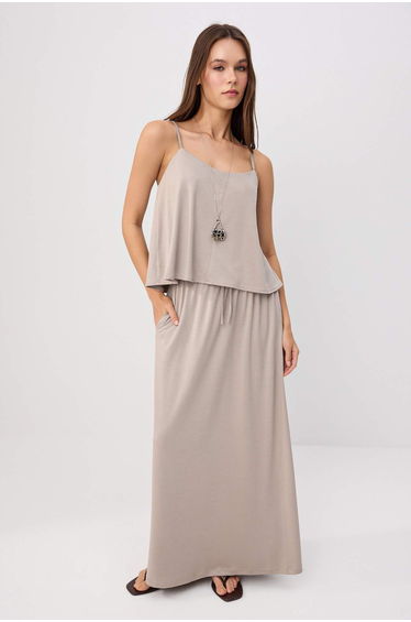 Mink Regular/Normal Fit Thin Strap Skirted Flexible Knitted Bottom - Top Set
