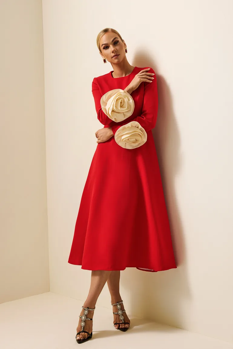 dominique floral long sleeve midi dress The Dominique Dress | Bluebell Waltz / XL