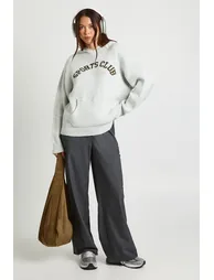 Sports Club Oversized Knitted Hoodie - grey