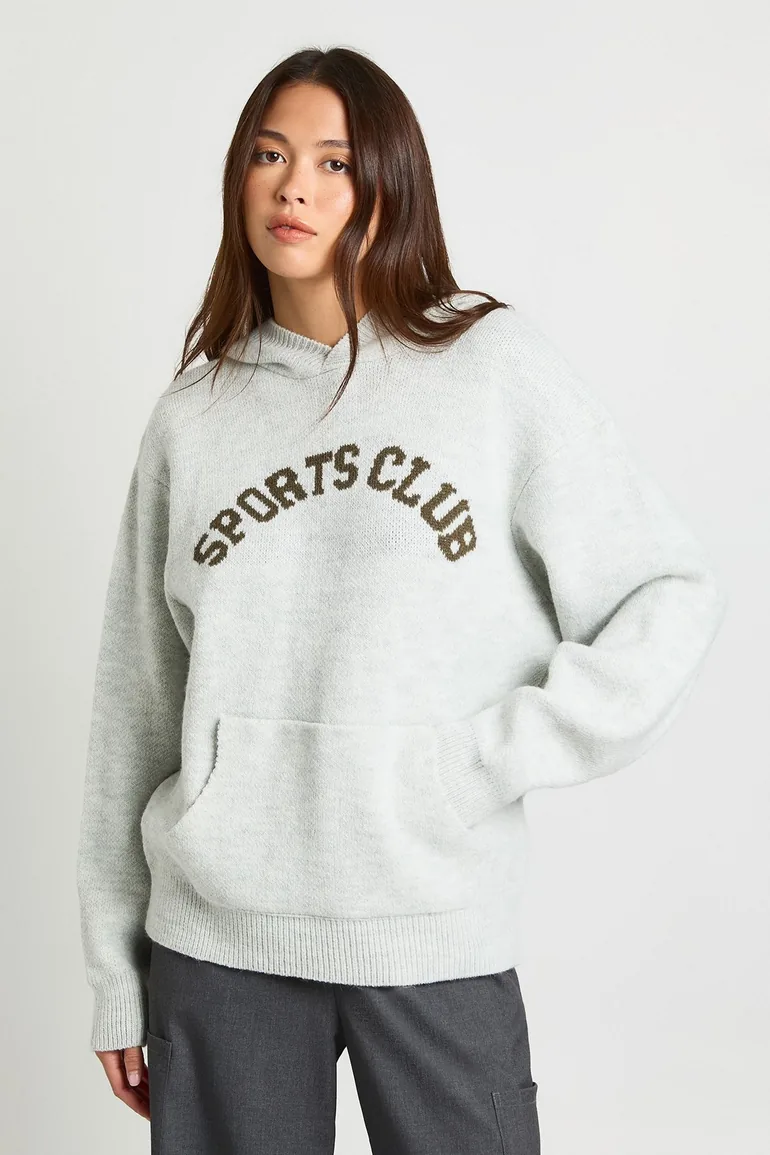 Sports Club Oversized Knitted Hoodie - grey - 1