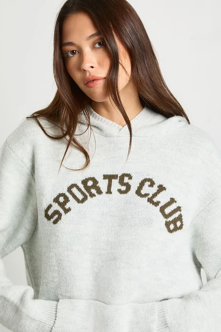 Sports Club Oversized Knitted Hoodie - grey - 3