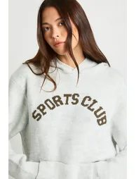 Sports Club Oversized Knitted Hoodie - grey - 3