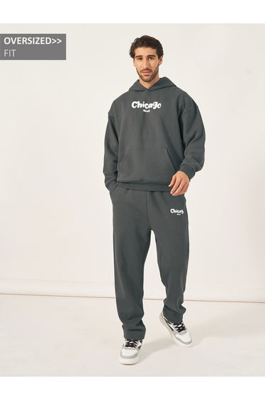 Chicago Print Oversized Hoodie and Open Hem Joggers Co-Ords