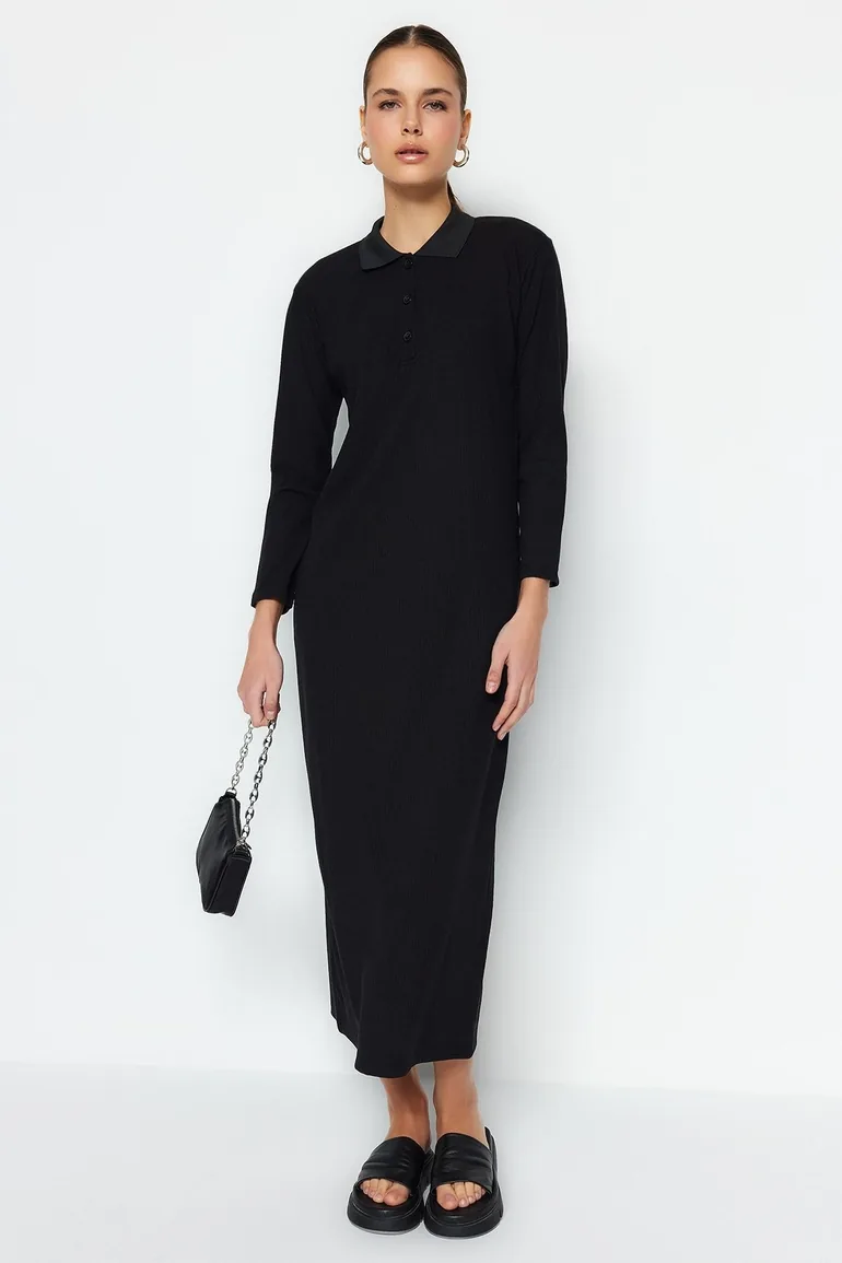 black maxi t shirt dress Black Terry Maxi Dress – BLANK main image 0