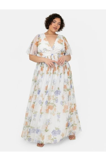 Anaya With Love Recycled Floral Ivory Twist Detail Floor Length Dress