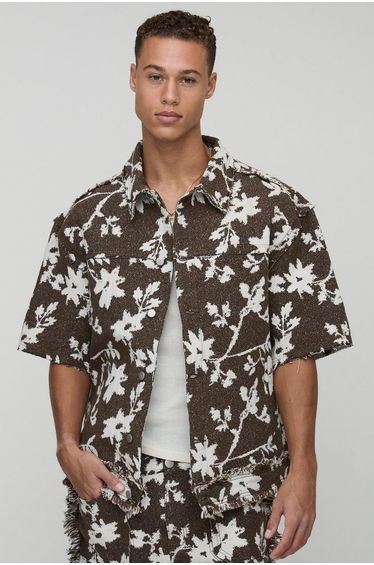 Tall Floral Tapestry Oversized Short Sleeve Overshirt