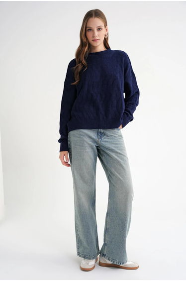 Mixray Ribbed Knitwear Pullover Sweater with Hair Braid Pattern