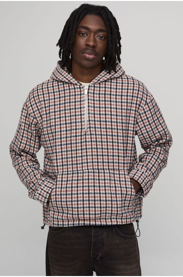 Oversized Check Quarter Over The Head Over Shirt - ecru