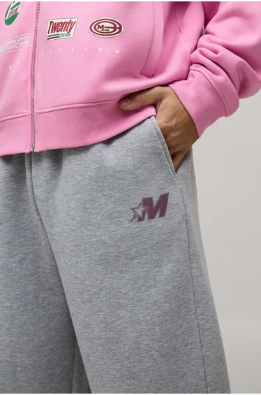 Wide Leg M Star Printed Joggers - grey marl