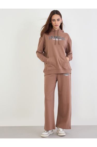 Brown Regular Fit Longline Hoodie and Joggers Co-Ords