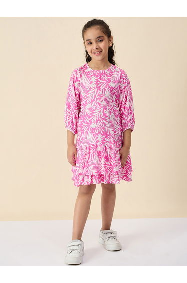 Leaf Print Round Neck Dress