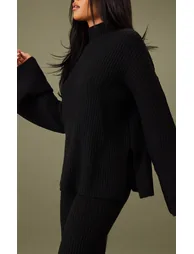 Tall Black Luxe Rib Knit Oversized Jumper - 3
