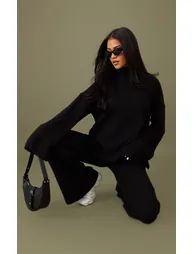 Tall Black Luxe Rib Knit Oversized Jumper - 2