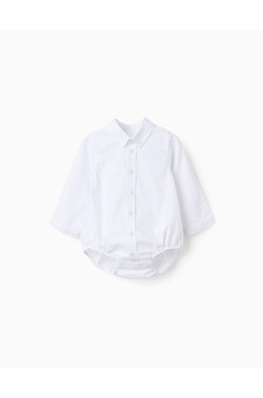 Long sleeve cotton body-shirt for newborn boys, white