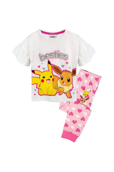 Pokemon Girls Besties Long Pyjama Set - White/Pink/Silver
