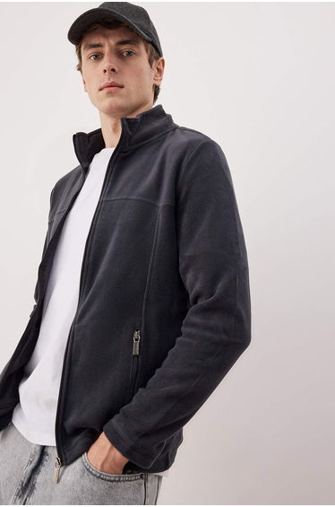 Anthracite regular/normal cut zippered fleece sweatshirt