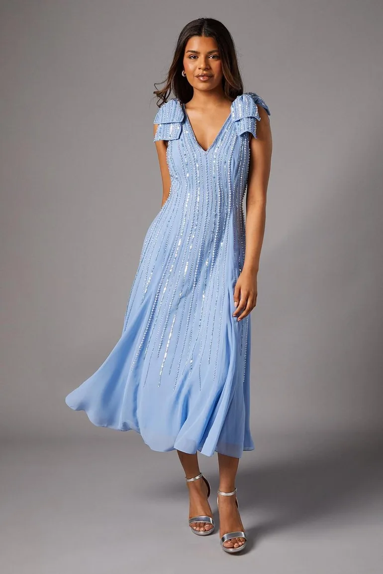 Petite Bow Shoulder Embellished Midi Dress Coast Fashion Blue : Dresses :  VogaCloset Oman