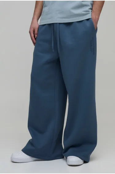 بنطلون رياضي بأرجل عريضة بطبعة - رمادي