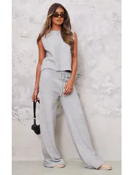 Ash Grey Marl Soft Knit Wide Leg Trousers