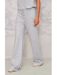 Ash Grey Marl Soft Knit Wide Leg Trousers - 1
