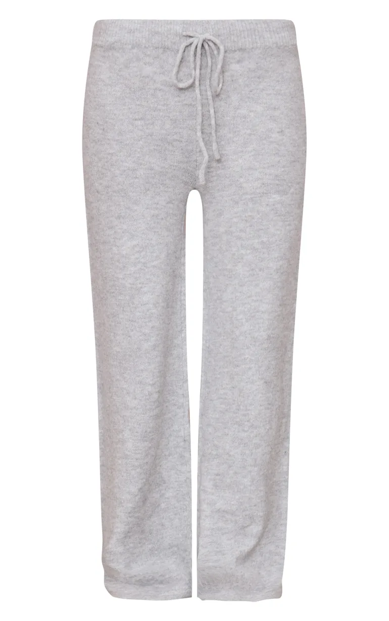 Ash Grey Marl Soft Knit Wide Leg Trousers - 4