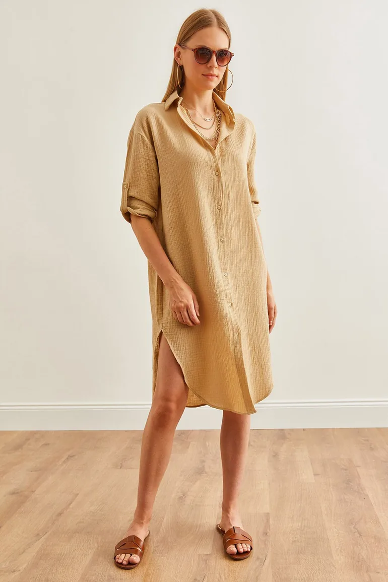 shirt dress with slits on both sides Pink Mixed Print Button Down Front Tie Side Slits Shirt Dress