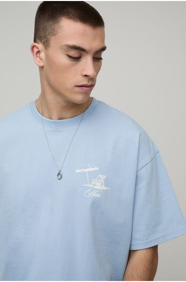 Deck Chair Print Oversized Boxy T-shirt - pale blue