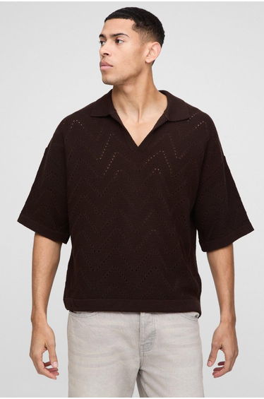 Oversized Boxy Geometric Stitch Polo