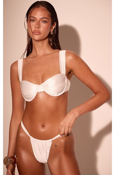 White Shine Swim Thick Strap Bikini Bottoms