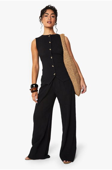 Crinkle Textured Waistcoat - black