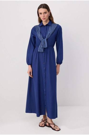 Navy Blue Unlined Plain Woven Dress & Jumpsuit Terrycotton Hijab Dress